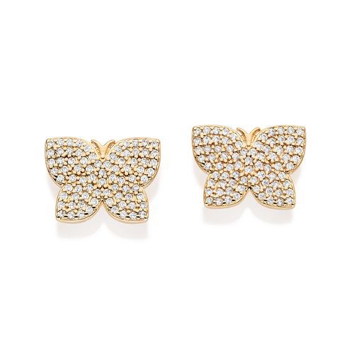 BRINCO BORBOLETA BANHADO A OURO 18K COM ZIRCÔNIAS