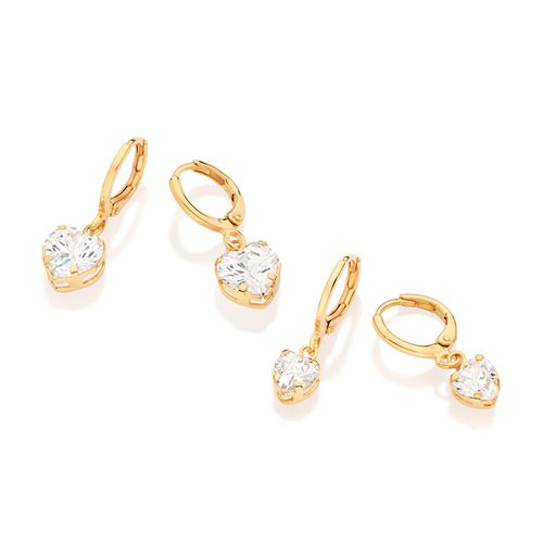 KIT BRINCO ARGOLA CORAÇÃO BANHADO A OURO 18K COM ZIRCÔNIAS