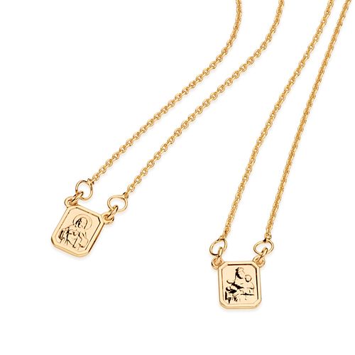 ESCAPULÁRIO CORAÇÃO DE JESUS E NOSSA SENHORA DO CARMO BANHADO A OURO 18K