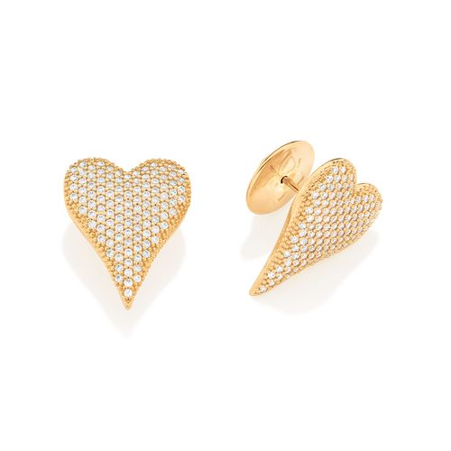 BRINCO BOTÃO CORAÇÃO BANHADO A OURO 18K COM ZIRCÔNIAS