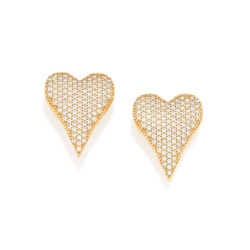 BRINCO BOTÃO CORAÇÃO BANHADO A OURO 18K COM ZIRCÔNIAS