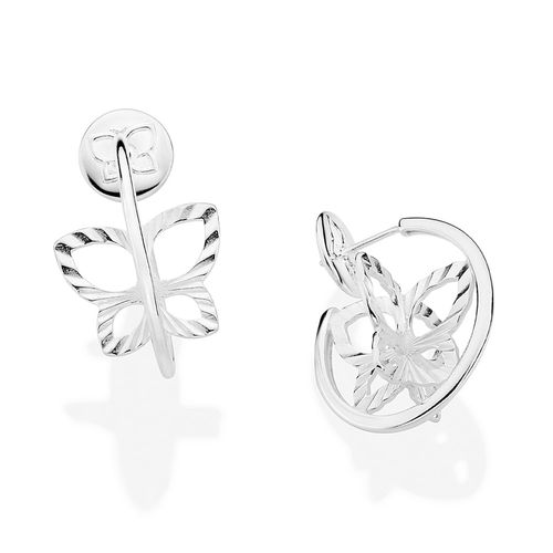 BRINCO ARGOLA OVAL COM BORBOLETA DE PRATA MACIÇA 925