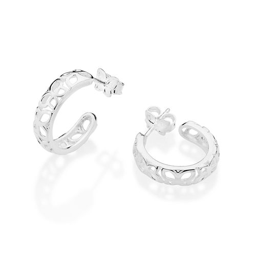 BRINCO MEIA ARGOLA DE BORBOLETAS DE PRATA MACIÇA 925