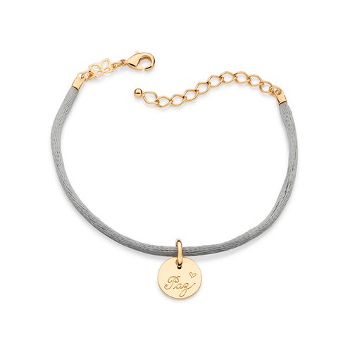 PULSEIRA TE DEDICO BANHADA A OURO 18K COM FIO ACETINADO E PINGENTE ESCRITO PAZ
