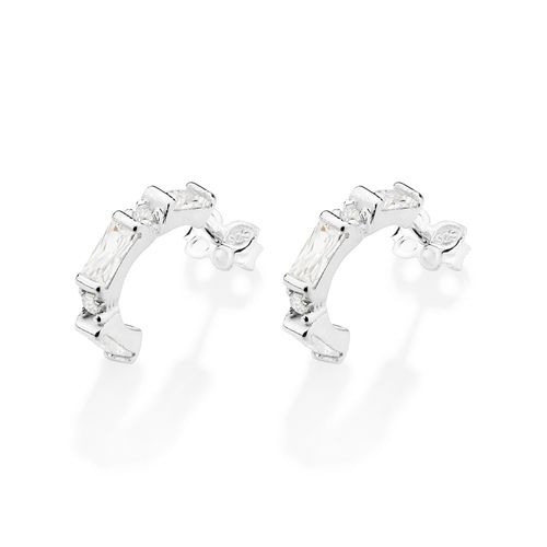 BRINCO MEIA ARGOLA COM ZIRCÔNIAS DE PRATA MACIÇA 925