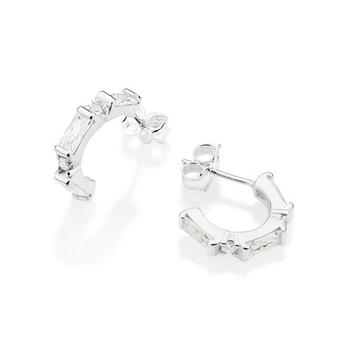 BRINCO MEIA ARGOLA COM ZIRCÔNIAS DE PRATA MACIÇA 925