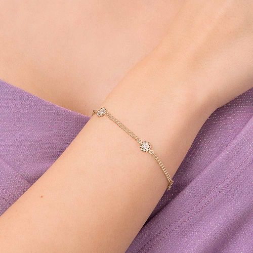 PULSEIRA FLORES BANHADO A OURO 18K COM ZIRCÔNIAS