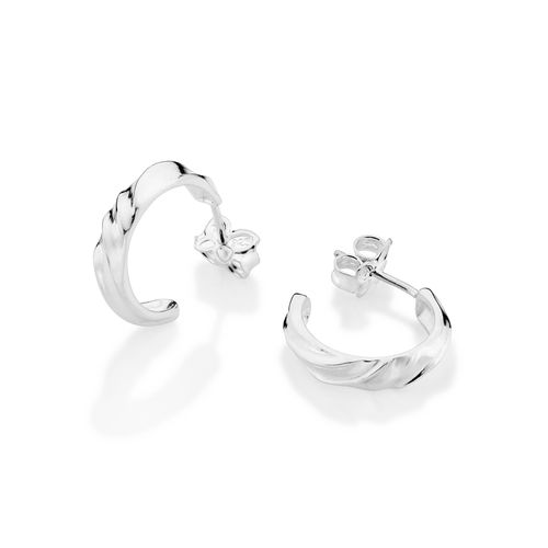 BRINCO MEIA ARGOLA TORCIDA DE PRATA MACIÇA 925