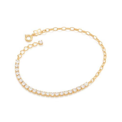 PULSEIRA ELO OVAL BANHADA A OURO 18K COM ZIRCÔNIAS