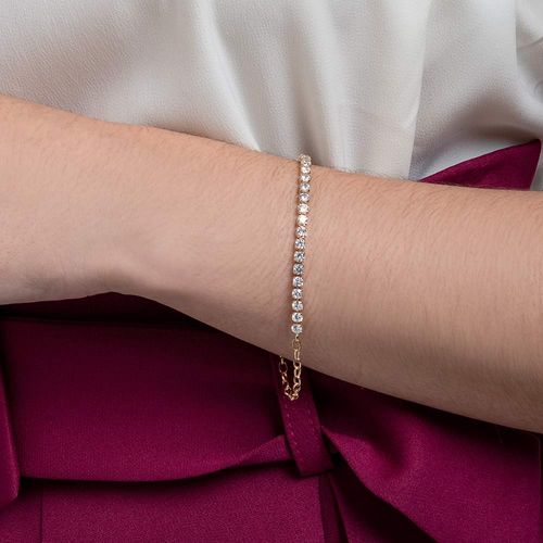 PULSEIRA ELO OVAL BANHADA A OURO 18K COM ZIRCÔNIAS