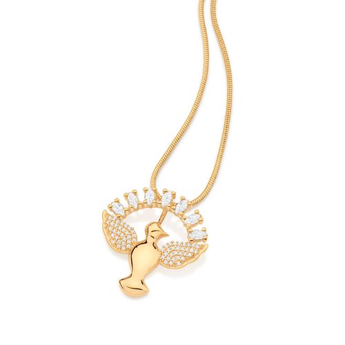 PINGENTE ESPÍRITO SANTO BANHADO A OURO 18K COM ZIRCÔNIAS