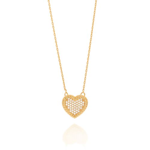 GARGANTILHA BANHADA A OURO 18K COM CORAÇÃO CRAVEJADO POR ZIRCÔNIAS