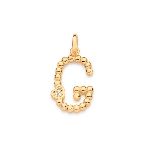 PINGENTE LETRA COM CORAÇÃO BANHADO A OURO 18K-LETRA G