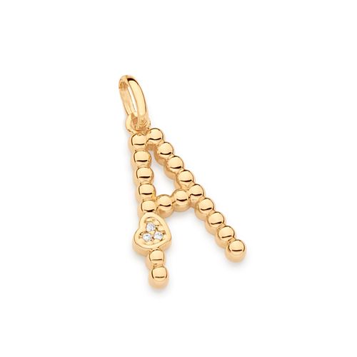 PINGENTE LETRA COM CORAÇÃO BANHADO A OURO 18K-LETRA A