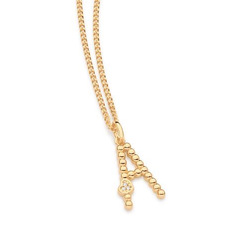 PINGENTE LETRA COM CORAÇÃO BANHADO A OURO 18K-LETRA A
