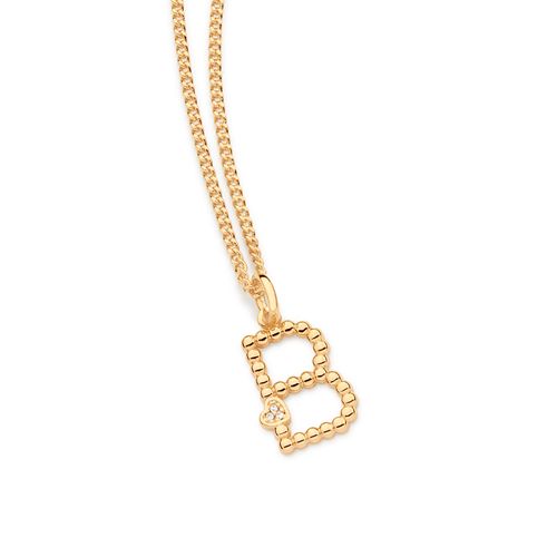 PINGENTE LETRA COM CORAÇÃO BANHADO A OURO 18K-LETRA B