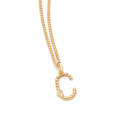 PINGENTE LETRA COM CORAÇÃO BANHADO A OURO 18K-LETRA C