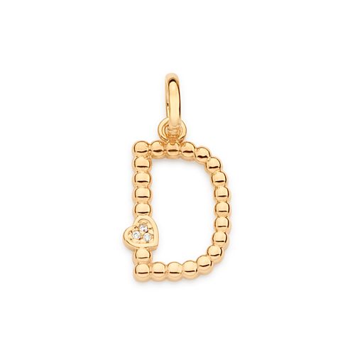 PINGENTE LETRA COM CORAÇÃO BANHADO A OURO 18K-LETRA D