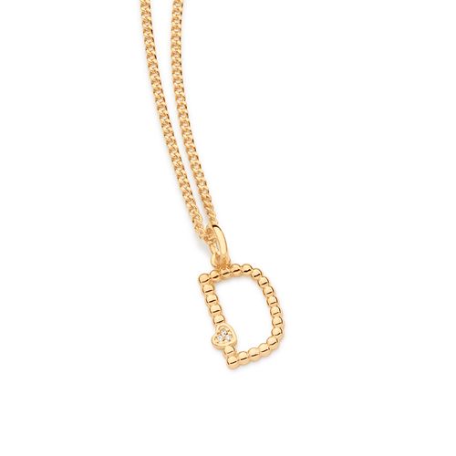 PINGENTE LETRA COM CORAÇÃO BANHADO A OURO 18K-LETRA D