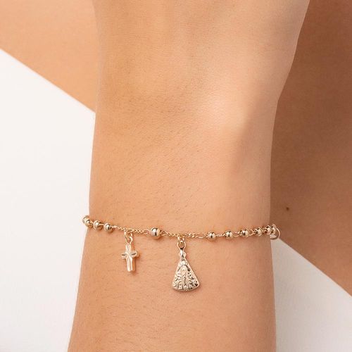 PULSEIRA INFANTIL COM CRUZ E NOSSA SENHORA APARECIDA BANHADA A OURO 18K