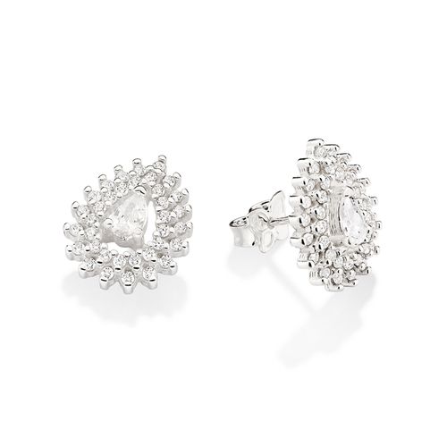 BRINCO BOTÃO GOTA DE PRATA 925 COM ZIRCÔNIAS