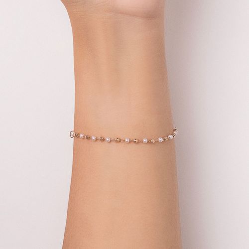 PULSEIRA INFANTIL BANHADA A OURO 18K COM ESFERAS E PÉROLAS SINTÉTICAS