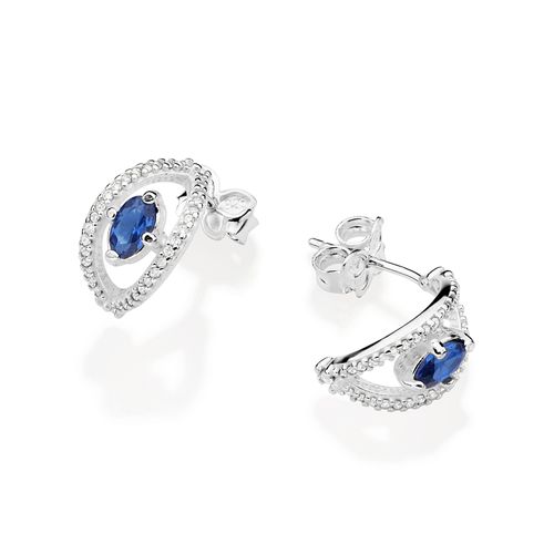 BRINCO MEIA ARGOLA OLHO GREGO DE PRATA 925 COM ZIRCÔNIAS