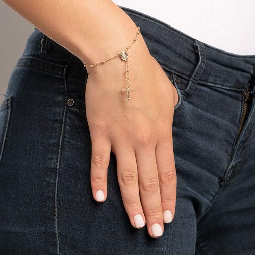 PULSEIRA TERÇO SAGRADO CORAÇÃO DE MARIA BANHADA A OURO 18K