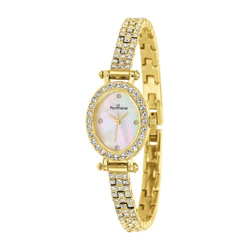 RELÓGIO ANALÓGICO SOCIAL DOURADO COM CRISTAIS