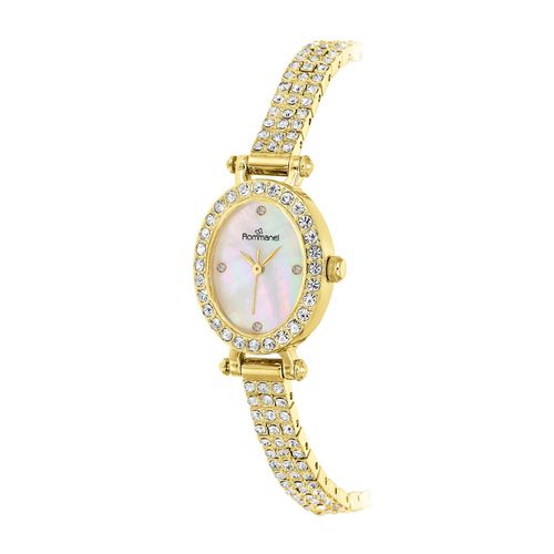 RELÓGIO ANALÓGICO SOCIAL DOURADO COM CRISTAIS