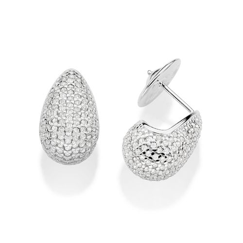 BRINCO GOTA ABAULADO CRAVEJADO COM ZIRCÔNIAS DE PRATA MACIÇA 925