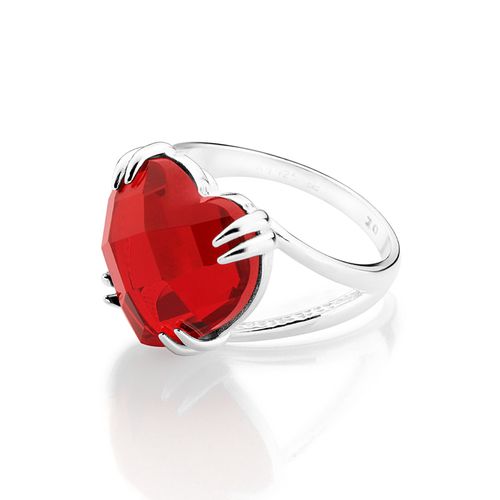 MAXI ANEL COM CRISTAL CORAÇÃO DE PRATA MACIÇA 925