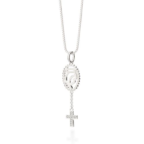 PINGENTE NOSSA SENHORA DE FÁTIMA DE PRATA 925 COM ZIRCÔNIAS