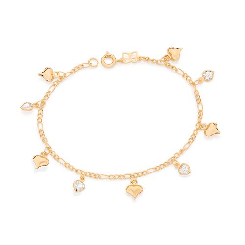 PULSEIRA CORAÇÕES BANHADA A OURO 18K COM ZIRCÔNIAS