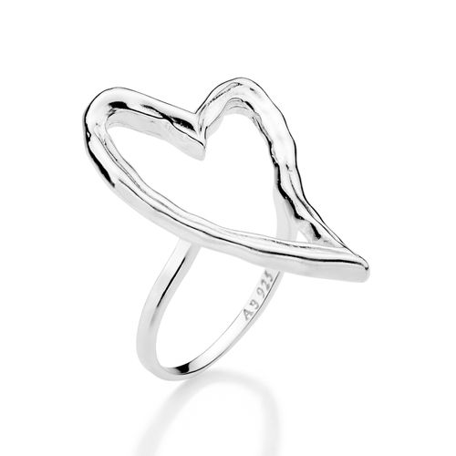 ANEL CORAÇÃO IRREGULAR DE PRATA MACIÇA 925