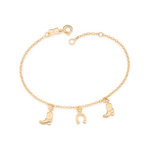 PULSEIRA COM BOTAS E FERRADURA BANHADA A OURO 18K