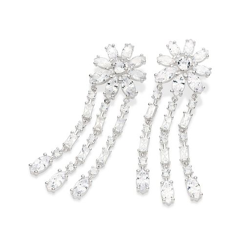 MAXI BRINCO CANDELABRO FLOR DE PRATA 925 COM ZIRCÔNIAS