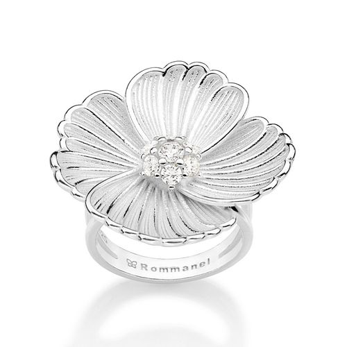 MAXI ANEL FLOR DE PRATA MACIÇA 925 COM ZIRCÔNIAS