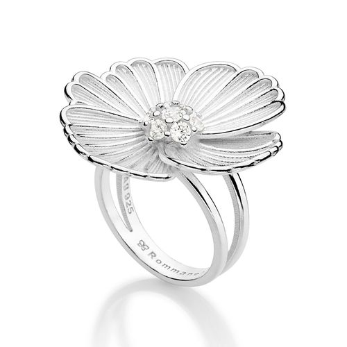 MAXI ANEL FLOR DE PRATA MACIÇA 925 COM ZIRCÔNIAS