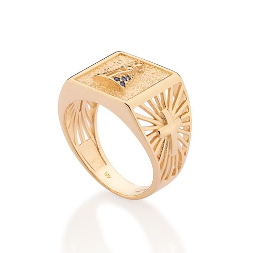 MAXI ANEL NOSSA SENHORA APARECIDA BANHADO A OURO 18K COM ZIRCÔNIAS