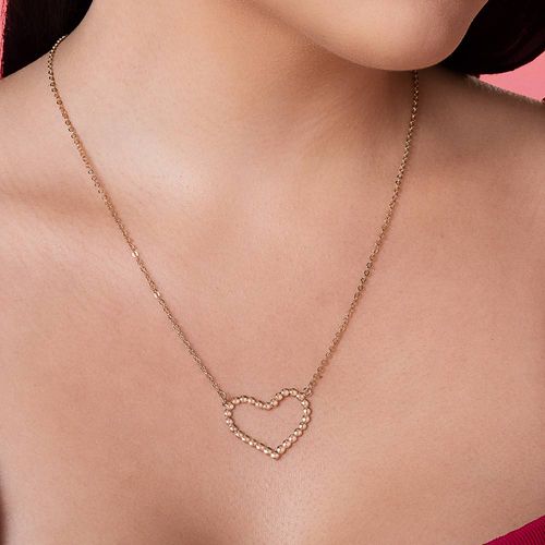 GARGANTILHA COM PINGENTE CORAÇÃO BANHADA A OURO 18K COM ESFERAS