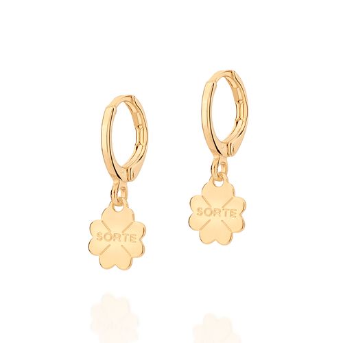 BRINCO ARGOLA TREVO BANHADO A OURO 18K