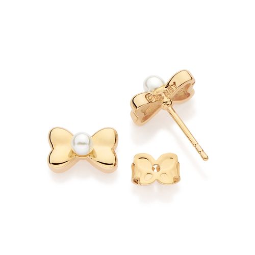 BRINCO LAÇO INFANTIL BANHADO A OURO 18K COM PÉROLAS SINTÉTICAS