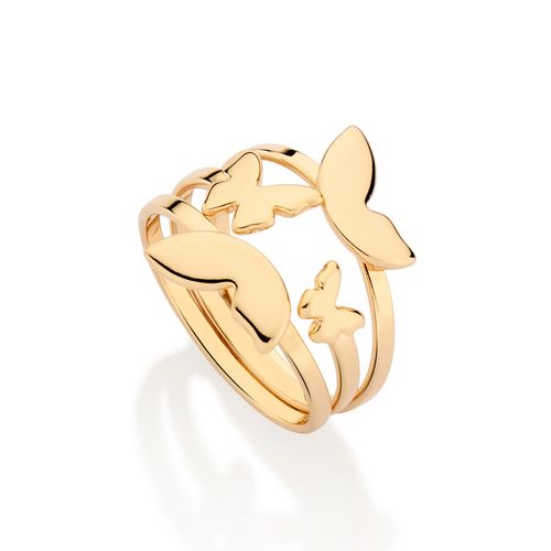 ANEL TRIPO BORBOLETAS BANHADO A OURO 18K