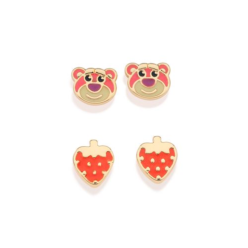 KIT BRINCO ROSTO URSO LOTSO E MORANGO BANHADO A OURO 18K COM APLICAÇÃO DE RESINA