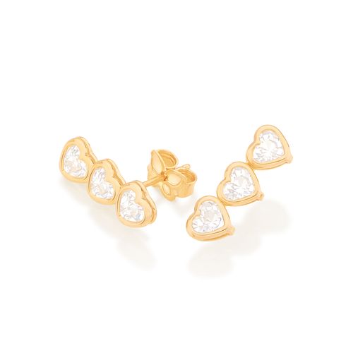 BRINCO EAR CUFF CORAÇÕES BANHADO A OURO 18K COM ZIRCÔNIAS