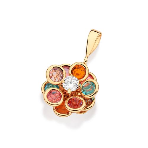 PINGENTE BANHADO A OURO 18K FLOR COM PÉTALAS EM CRISTAL