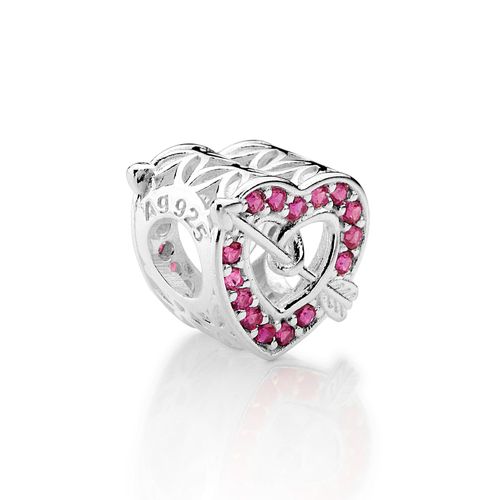 BERLOQUE PASSANTE CORAÇÃO COM FLECHA E ZIRCÔNIAS DE PRATA MACIÇA 925