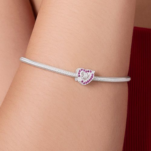 BERLOQUE PASSANTE CORAÇÃO COM FLECHA E ZIRCÔNIAS DE PRATA MACIÇA 925
