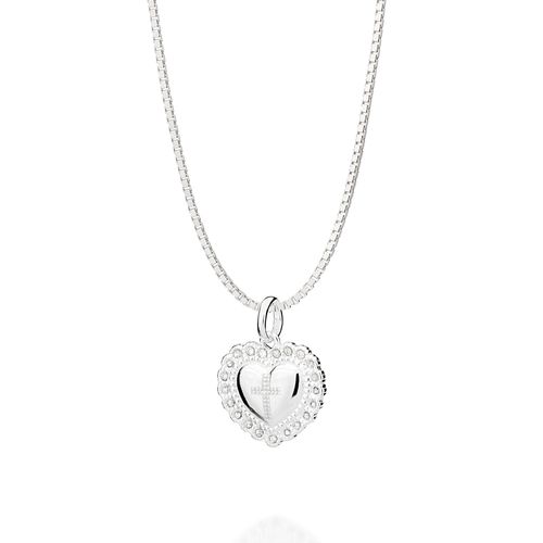 PINGENTE CORAÇÃO COM CRUZ DE PRATA 925 COM ZIRCÔNIAS